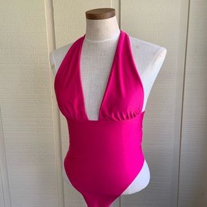 Pink Satin Bodysuit/ Halter